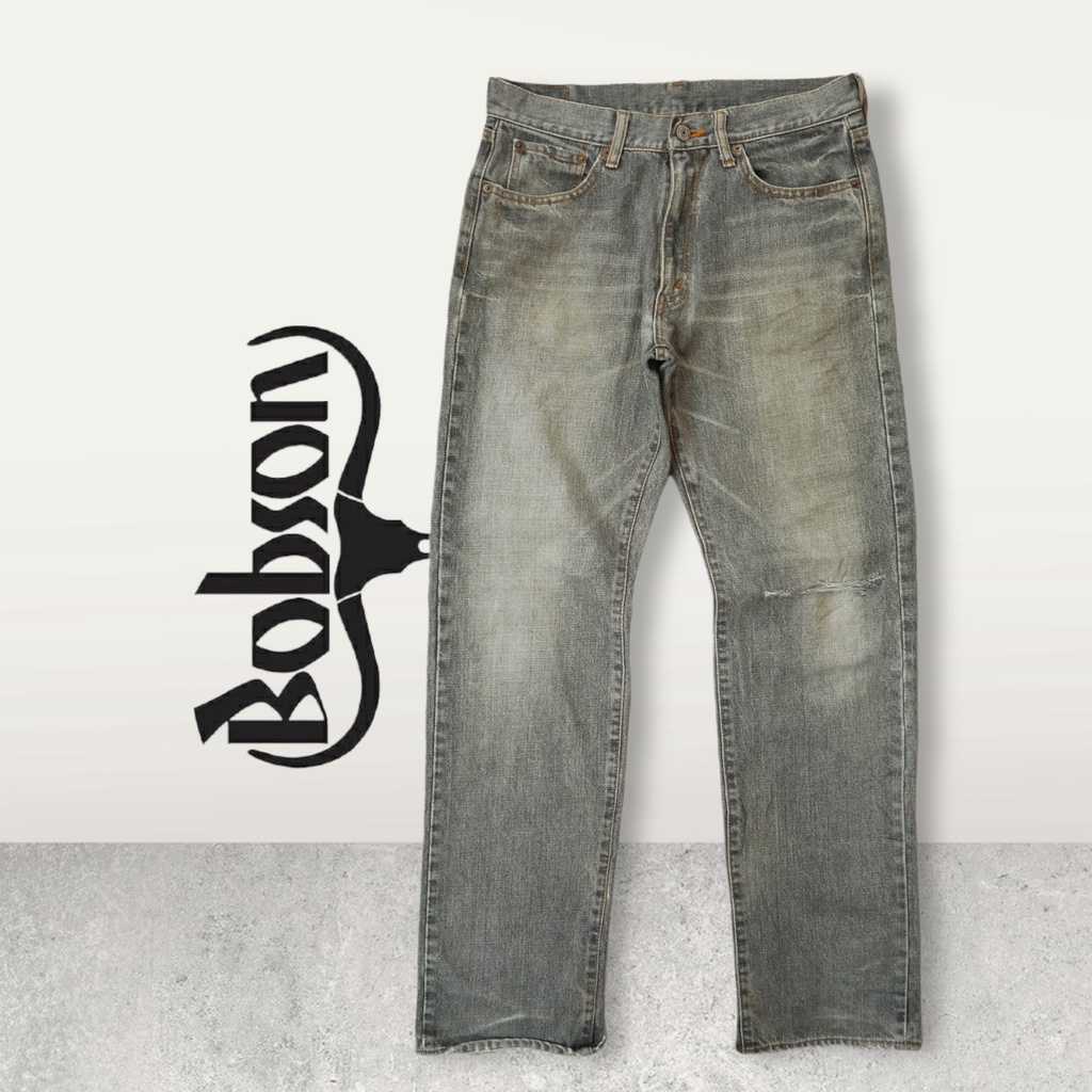 BOBSON JEANS ผ้าด้านดำฟอก แต่งขาดเข่าเท่ห์ๆ เอว31-32