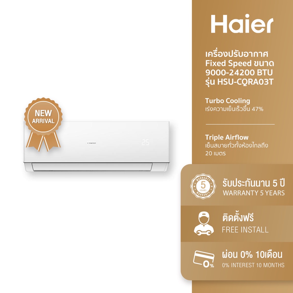 Haier เครื่องปรับอากาศ Fixed Speed ขนาด 9000 - 24000 BTU รุ่น HSU-09CQRB03T