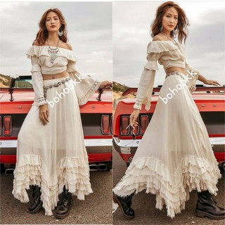 ❌𝗦𝗔𝗟𝗘 พร้อมส่ง❌❌ BOHOBKK Boho Skirt กระโปรงโบฮีเมียน ผ้าฝ้าย บานพริ้วระบายชายชั้นๆ