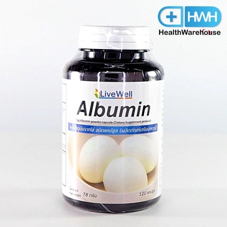 Livewell Albumin 120 แคปซูล ( Exp. 10/2024 )ลีฟฟ์เวลล์อัลบูมิน โปรตีนไข่ขาว 100% 120 Capsules