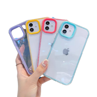 เคส iPhone ซิลิโคนนุ่ม เคสใส เคสเหลี่ยมขอบถอดออกได้ อะครีลิคกันกระแทก กล้อง สีลูกกวาด สำหรับ iPhone7/8/XR /11/12/13 #024