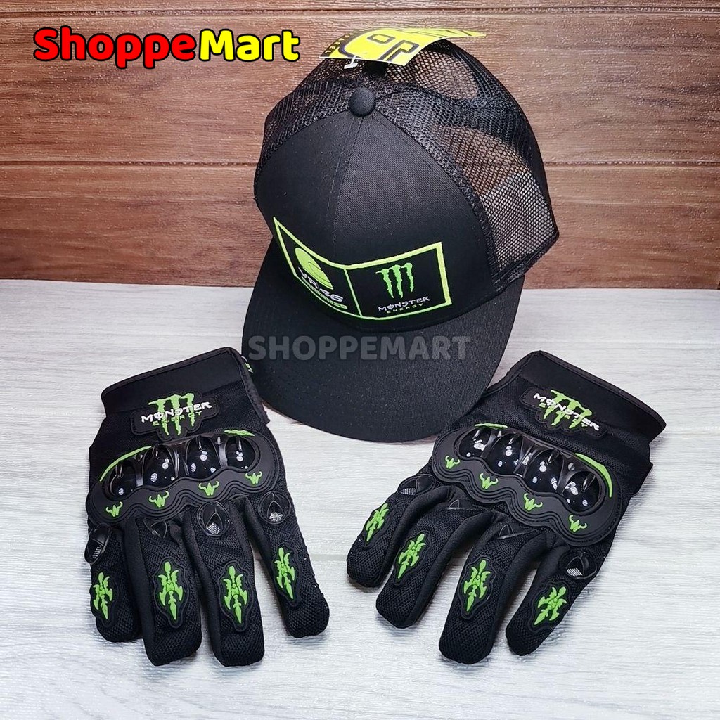 2 IN 1 YAMAHA ถุงมือ Full Finger & VR 46 Riders Academy Monster Energy เบสบอลหมวกผู้ชายผู้หญิงผ้าฝ้า