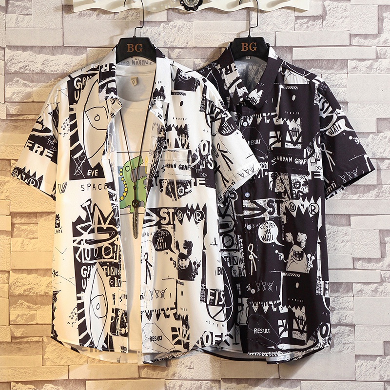 เทศกาลสงกรานต์【คุณภาพดี】เสื้อเชิ้ตแขนสั้น ทรงหลวม ลายดอกไม้ เหมาะกับเดินชายหาด สไตล์ฮาวาย สําหรับผู้ชาย