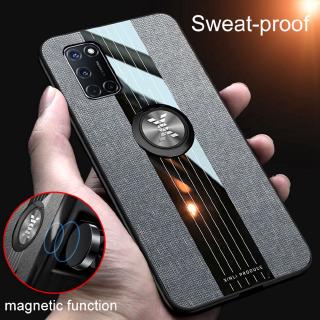 Fashion Woven Cloth Casing OPPO A92 / A52 / A72 Soft TPU Cover Magnetic Car Finger Ring Holder Back Case