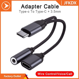 2 in 1 Android Usb-c Adapter Type C to 3.5mm Jack Aux Earphone Audio Cable Listening + Charging Cable