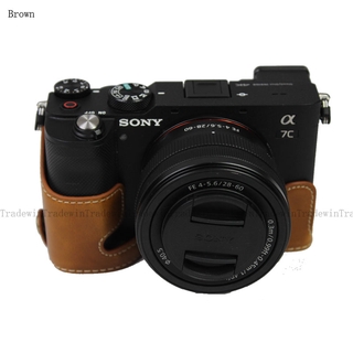 เคสกล้องหนัง Pu ครึ่งตัวสําหรับ Sony A7C Alpha 7C Ilce - 7 C พร้อมสายคล้องมือ