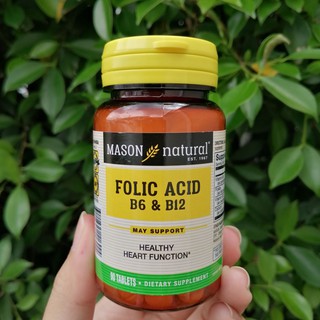 โฟลิค Folic Acid + B-6 &amp; B-12 *90 Tablets (Mason Natural®) โฟเลต บำรุงหญิงก่อน-ตั้งครรภ์และให้นมบุตร บำรุงเลือด