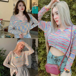 🌈SpinnyHouse🌈 เสื้อหนาว สเวตเตอร์  หนาวนี้หนาวไหนก็อุ่นใจ🤗  ครอปไหมพรม 🌈รุ่นทาโร่ I602B