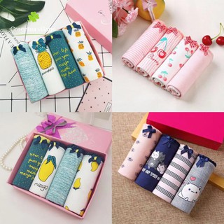 พร้อมส่งทุกสี Set กางเกงในผ้าฝ้ายคละแบบในกล่องของขวัญ1ถุง มี4ตัว
