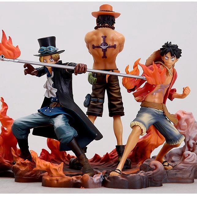 วันพีซ โมเดลวันพีช ฟิกเกอ Anime One Piece Luffy Sabo Ace Fire Fist Brothers PVC Action Figure Onepiece Straw Hat
