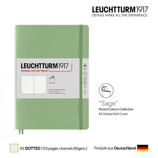 Leuchtturm1917 Muted Colours A5 Dotted Soft Cover "Sage" - สมุดโน๊ตปกอ่อน Leuchtturm A5 ลายจุด สีเขียว-เทา