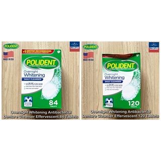 Polident® Overnight Whitening Antibacterial Denture Cleanser Effervescent เม็ดฟู่ทำความสะอาดฟันปลอม โพลิเดนท์