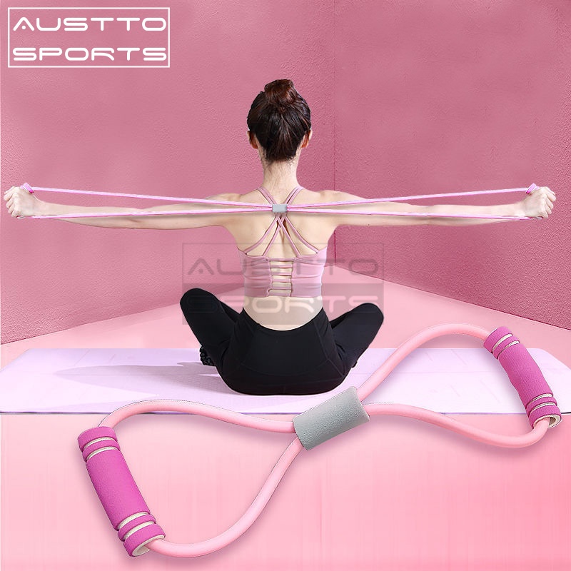 ฟิกเกอร์ Aussto Resistance Bands Figure 8, Yoga ยืดหยุ่นสําหรับออกกําลังกายฟิตเนสบ้าน