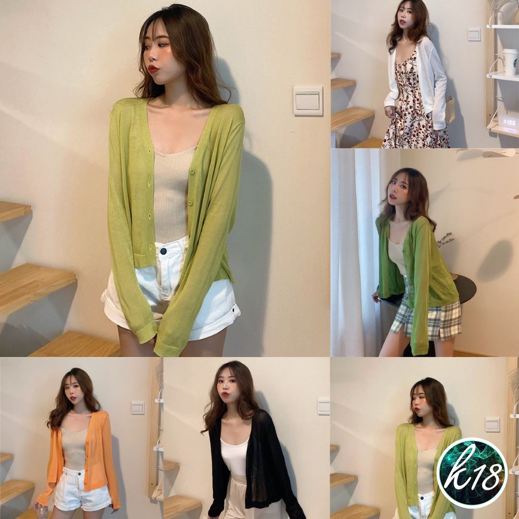 K18 Korean เสื้อคลุมไหมพรมคาร์ดิแกน เบาบางใส่สบาย 5 สี
