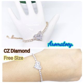 สร้อยข้อมือหัวใจเพชร Free Size CZ Cubic Zirconia Premium กำไลแฟชั่น ไม่ลอกไม่ดำ มอบของขวัญได้