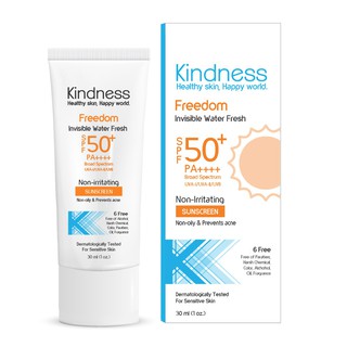 กันแดดสูตรน้ำ Kindness Freedom เบาสบายดุจน้ำ Invincible Water Fresh SPF50+ PA++++ 30ml