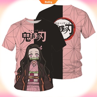 เสื้อยืดลําลอง พิมพ์ลายอนิเมะ Demon Slayer Tanjirou Nezuko Giyuu 3 มิติ แฟชั่นฤดูร้อน สําหรับผู้ชาย และผู้หญิง [BL]