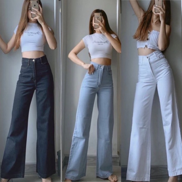 กางเกงยีนส์ทรงกระบอกใหญ่ New🎉 A77 ผ้าไม่ยืด