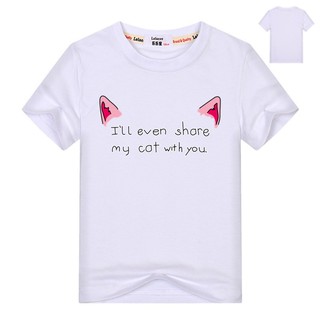 เสื้อยืดแขนสั้นพิมพ์ลายแมวน่ารักสำหรับเด็ก