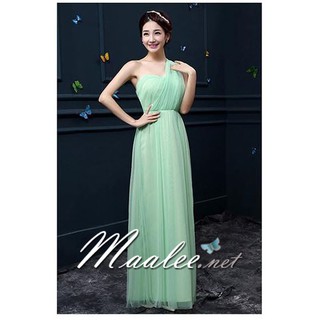 ราตรียาว สีเขียว เดรสยาว กระโปรงตาข่าย เอนกประสงค์ ผูกเป็นบ่าเดียว