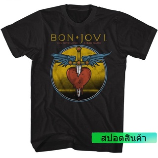 เสื้อยืดวินเทจแฟชั่น เสื้อยืด พิมพ์ลายโลโก้ Bon Jovi You Give Love A Bad คุณภาพสูง แฟชั่นสําหรับผู้ชาย COMING CLUB overs