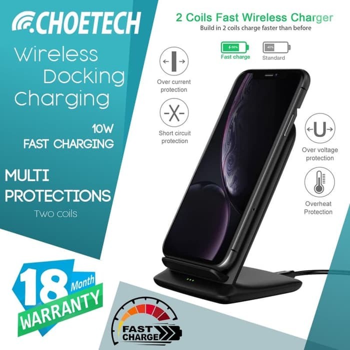 Choetech T555 เครื่องชาร์จไร้สาย 10W ชาร์จเร็ว ชาร์จเร็ว สีดํา