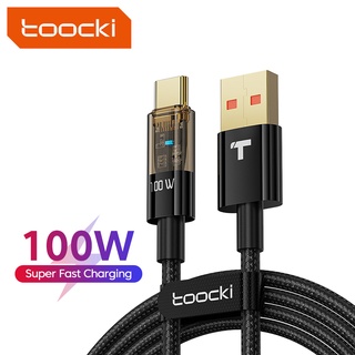 Toocki สายชาร์จไนล่อนถัก 100W Type C 3.0 1 ม. 2 ม. สีดํา สําหรับ Samsung Huawei Xiaomi