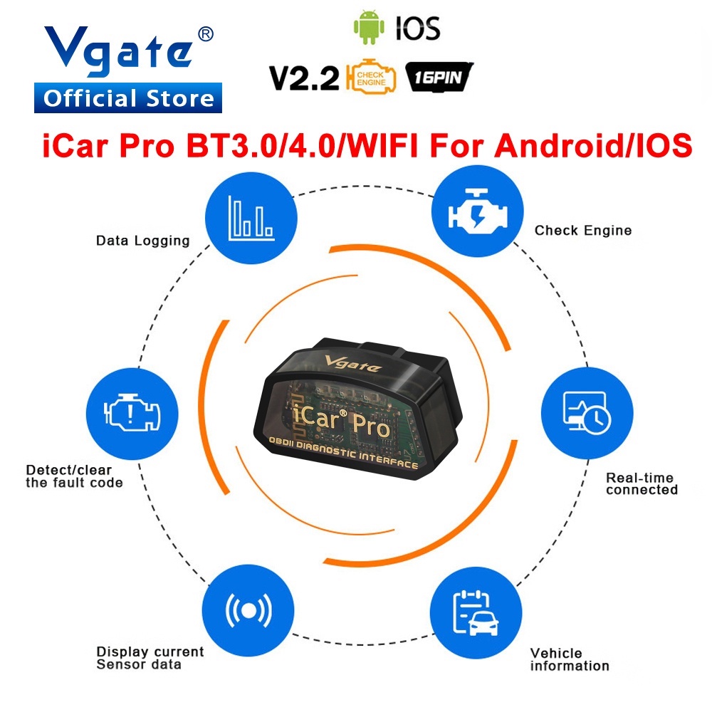 Vgate iCar Pro elm327 obd2 เครื่องมือวินิจฉัยบลูทูธเข้ากันได้ 4.0 OBD 2 สแกนอัตโนมัติ ELM 327 สําหรั