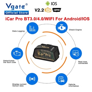 Vgate iCar Pro elm327 เครื่องมือวิเคราะห์ obd2 บลูทูธ 4.0 OBD 2 เครื่องสแกนเนอร์อัตโนมัติ ELM 327 สําหรับเครื่องอ่านโค้ด IOS Android รถยนต์