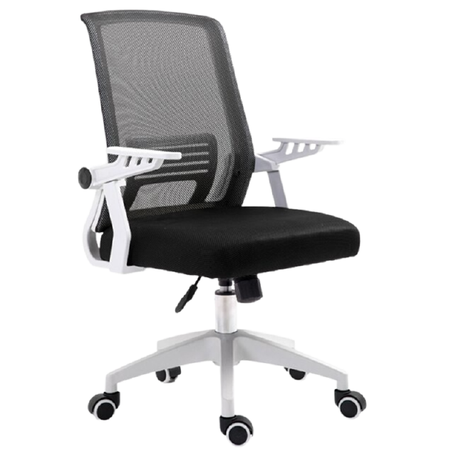 HomeHuk เก้าอี้ทำงาน เบาะฟองน้ำ ผ้าตาข่าย ที่พักแขนปรับขึ้น-ลง 90 องศา ขาไนลอน / ขาเหล็ก เก้าอี้สำนักงาน เก้าอี้ออฟฟิศ PP Ordinary Office Chair with Leg