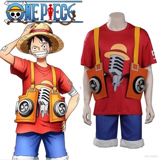 Ag ONE PIECE Film RED คอสเพลย์ลูฟี่ เสื้อยืด เสื้อกั๊ก กางเกงขาสั้น หมวก ชุดเครื่องแต่งกาย ชุดยูนิฟอร์ม อะนิเมะ ฮาโลวีน