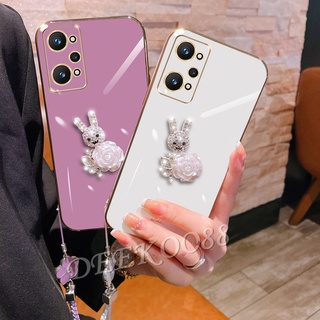 เคสป้องกันโทรศัพท์มือถือ Realme GT NEO 3 3T 2 Pro 9 Pro+ Plus 9i Narzo 50 Pro 4G 5G Handphone Casing Lovely Cute 3D Rabbit Phone Case with Rope Strap Soft Protection Back Cover GTNEO3T