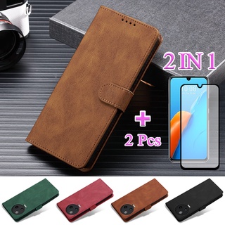 2 IN 1 Infinix Note 12 Pro 4G X676B เคสหนัง พร้อมกระจกนิรภัย เซรามิค ป้องกันหน้าจอ ฟิล์มนิรภัย โค้ง