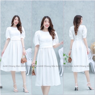 hbstation.shop เสื้อผ้าผู้หญิง Dressออกงาน สีขาว พร้อมส่ง