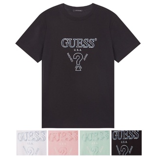 [Guess Korea] เสื้อยืด แขนสั้น ทรงสามเหลี่ยม ไร้ขอบ ของแท้ 100% แฟชั่นสไตล์เกาหลี สําหรับทุกเพศ