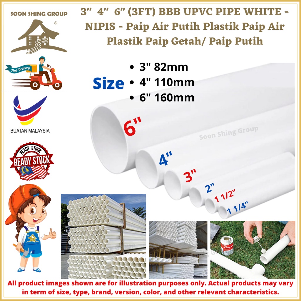 3″ 4″ 6″ (3FT) BBB UPVC PIPE WHITE – NIPIS – Paip Air Putih Plastik Paip Air Plastik Paip Getah/ Paip Putih Gutter