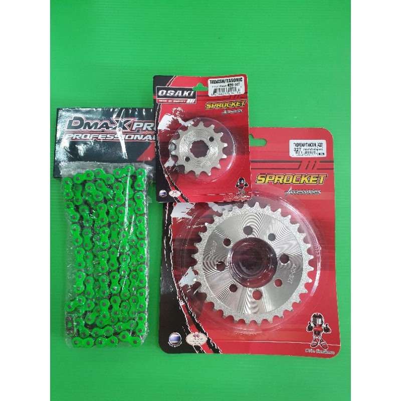 โซ่สเตอร์ sonic 420-120-14-32t โซ่สีเขียวสะท้อนแสงสเตอร์osaki เลส