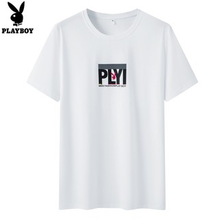 [S-5XL] Playboy เสื้อยืดลําลอง สีพื้น เข้ากับทุกการแต่งกาย แฟชั่นสําหรับผู้ชาย