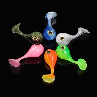 SUHU 6Pcs Silicone Fishing Baits Lifelike Laser Soft Lure Artificial Two-color Big Head  ​ 3D Stereo T-Tail/Multicolor