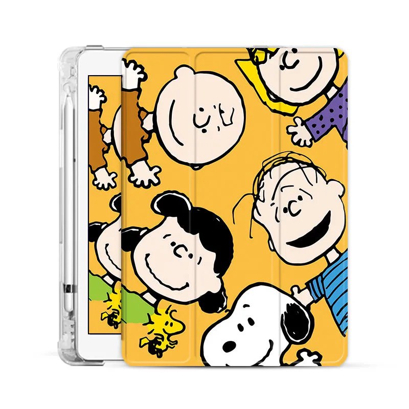 ( With Pen Slot ) เคส （Gen7/Gen8）iPad10.2 ⭐️Snoopy⭐️ Apple iPad Case For Gen5 gen6 9.7 2018 Mini 5 4 3 2 1 Air 10.5 Airbag pen slot protective shell  2020Pro11 Air4 10.9inch Flip cover