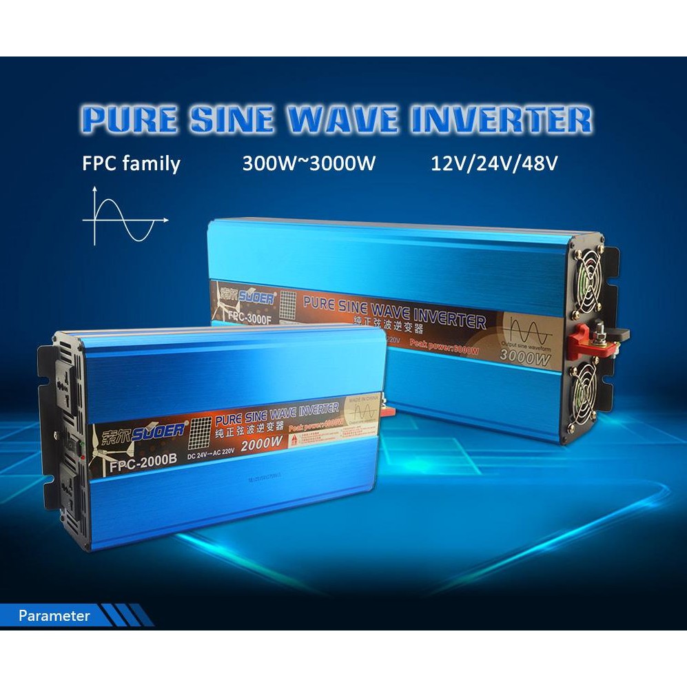 มีรับประกัน! 1,000 วัตต์ อินเวอร์เตอร์ (Inverter) 12v - 24v 1000w SUOER (FPC-1000 A - B) Pure Sine W