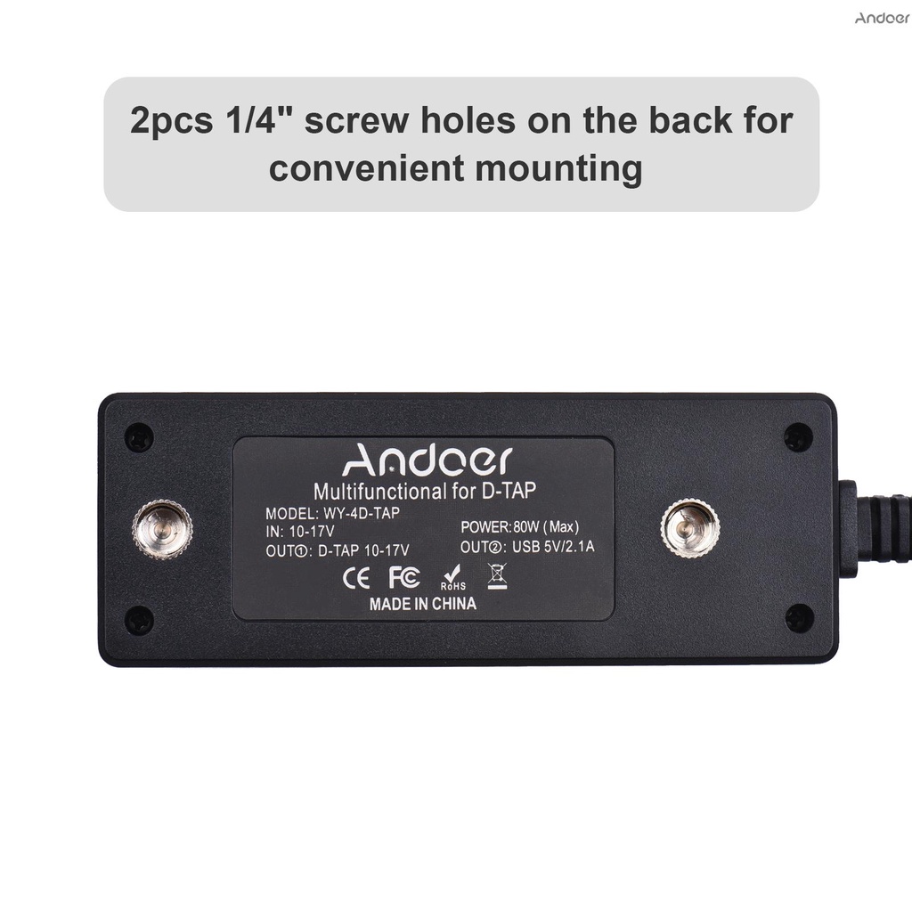 Andoer D-Tap B Type ซ็อกเก็ต D-Tap Male To 8 พอร์ต D-Tap D-Tap Female อะแดปเตอร์แยกสายเคเบิ้ลเชื่อมต่อแบตเตอรี่พร้อมหน้าจอมอนิเตอร์ Usb แบบเปลี่ยนสําหรับ Arri Red Cameras V-Mount