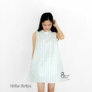 White Stripe Dress (Turtle neck with Pocket)