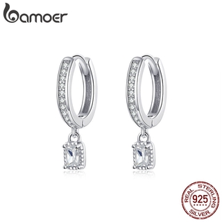 Bamoer Hoop ต่างหู Charm Solid 925 เงินคุณภาพสูง CZ งานแต่งง…
