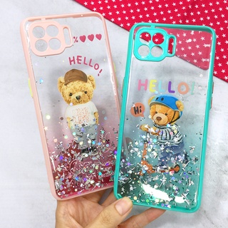 Samsung A22/A32/Note 20Ultra/OppoA53/A93/A94/RealmeC25 เคสมือถือ TPU ขอบสีกันกล้องกากเพชรกริตเตอร์ เคสหมี Sams