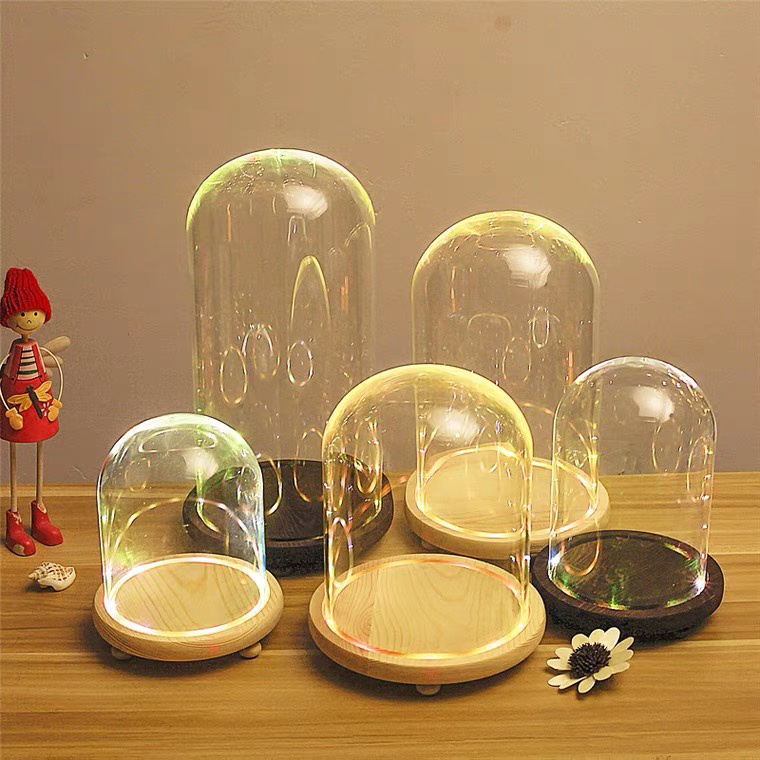 [KLOWARE] แก้วใส พร้อมฐานไม้ Led วางไมโครภูมิทัศน์ ใส่โมเดล ฟิกเกอร์ กล่องใส่โมเดล
