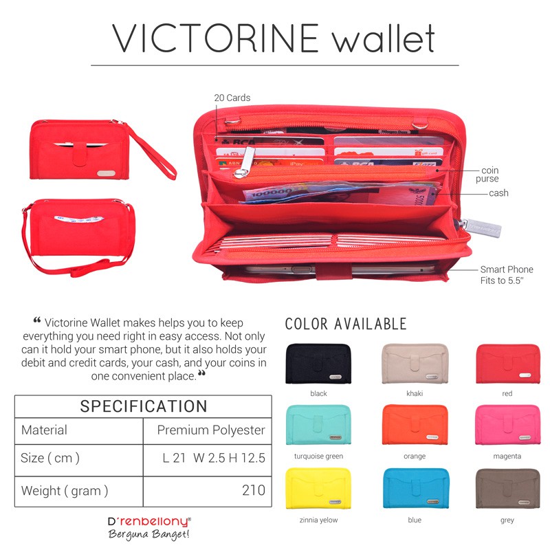Victorine Wallet Drenbellony (กระเป๋าสตางค์ HPO กระเป๋าใส่บัตรสีแดง) สําหรับสตรี