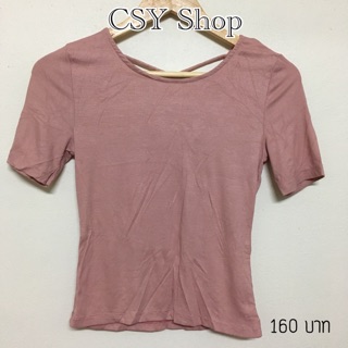 พร้อมส่ง!!! เสื้อยืดโชว์หลัง สายไขว้