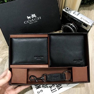 🎉ซื้อ1ได้ถึง3!🎉 COACH FACTORY WALLET WITH CARD  POCKET &amp; KEY CHAIN ชุดกระเป๋าสตางค์ใบสั้นและกระเป๋าใส่บัตร