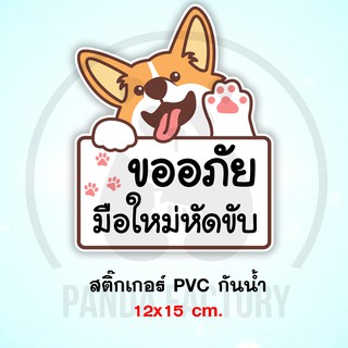 ขออภัยมือใหม่หัดขับ ลายสุนัข สติ๊กเกอร์กันน้ำ PVC อย่างดี ทนแดด ทนฝน ขออภัย ขออภัยมือใหม่ มือใหม่หัดขับ ขออภัยหัดขับ